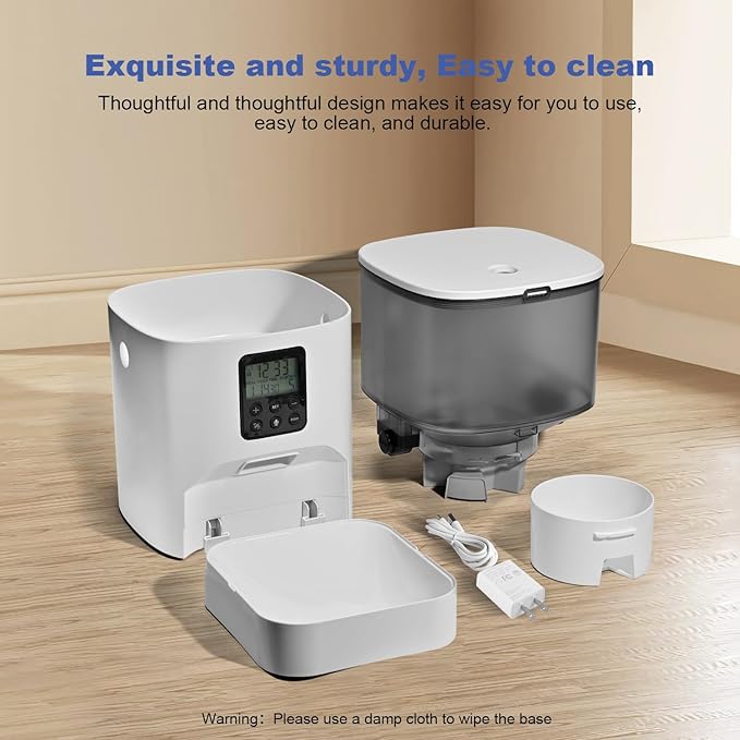 Automatic Cat Feeder, 4L Cat Food Dispenser with 10s Voice Recorder, Pet Feeder up to 8 Meals per Day, Timed Dog Feeder with Dry Food Sealed Ring (White, 4L-Basic)-PawvioPets