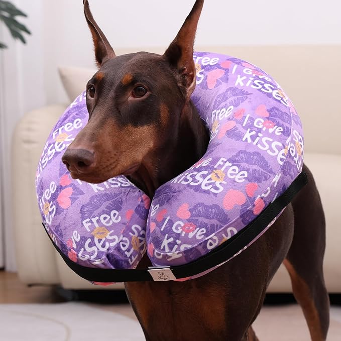 CuteBone Inflatable Dog Cone with Removable Soft Fleece Covers for Small/Medium/Large Dogs and Cats Neck Donut Collar After Surgery GWB06L-PawvioPets