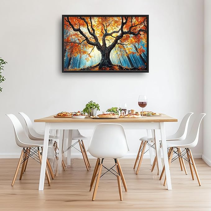 Extra Large Tree of Life Framed Wall Art for Living Room,Fall Autumn Forest Sunrise Landscape Pictures Wall Decor,Nature Canvas Print Painting Modern Artwork Bedroom Office 36L" x 24W"-PawvioPets