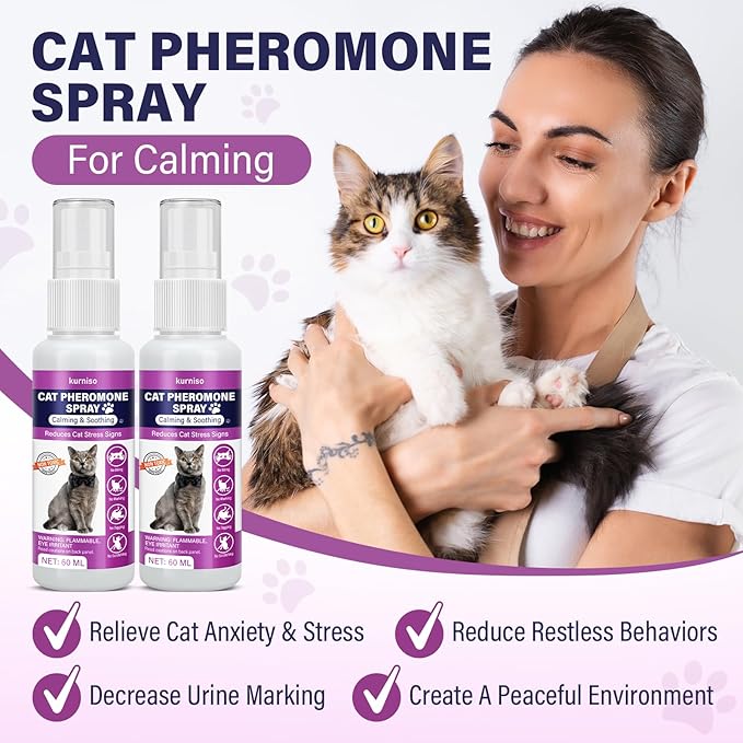 Cat Calming Pheromone Spray, 2 Pack, Calming Spray for Cat Anxiety Relief, Reduce Stress, Hiding & Scratching Furniture - During Travel, Fireworks, Thunder, 60 ML-PawvioPets