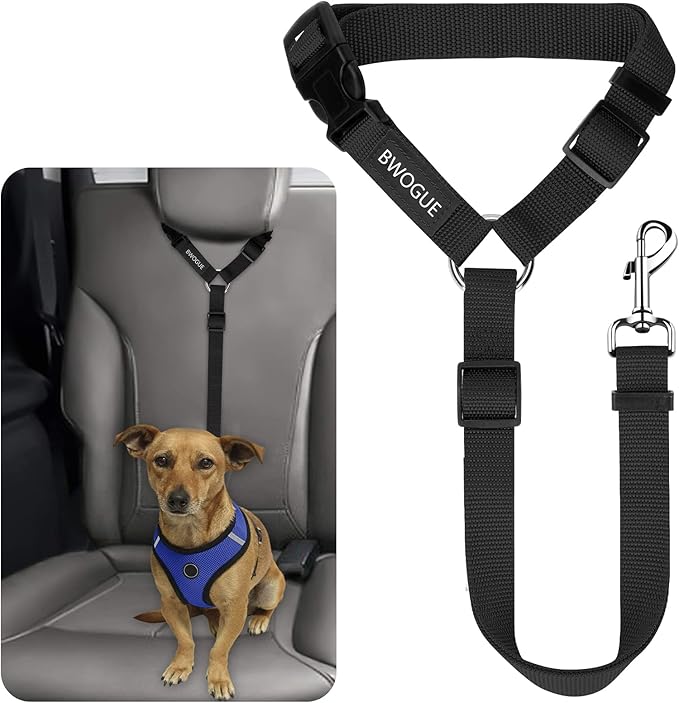 BWOGUE Pet Dog Cat Seat Belts, Car Headrest Restraint Adjustable Safety Leads Vehicle Seatbelt Harness (1 Pack)-PawvioPets