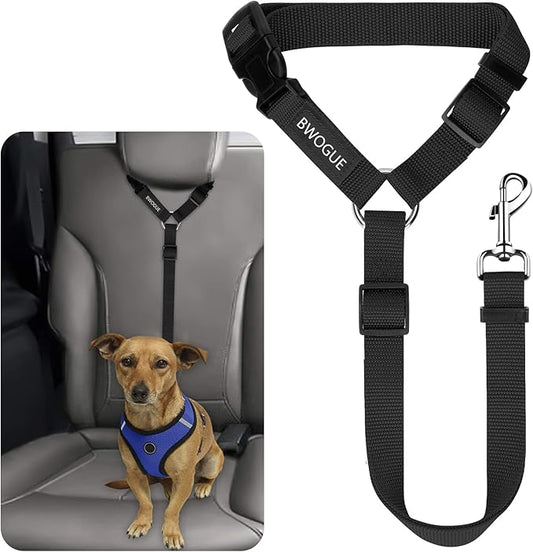 BWOGUE Pet Dog Cat Seat Belts, Car Headrest Restraint Adjustable Safety Leads Vehicle Seatbelt Harness (1 Pack)-PawvioPets