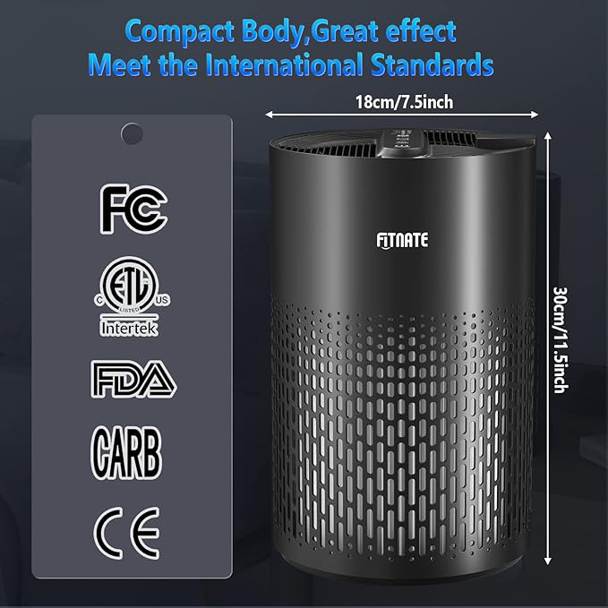 FITNATE Air Purifiers for Home Large Room Up to 1076 Ft² with Aromatherapy, H13 True HEPA Air Purifier for Pets, Quiet Air Cleaner for Smoke Dust Pollen Pet Dander Odor, with Night Light,Timer, Black-PawvioPets