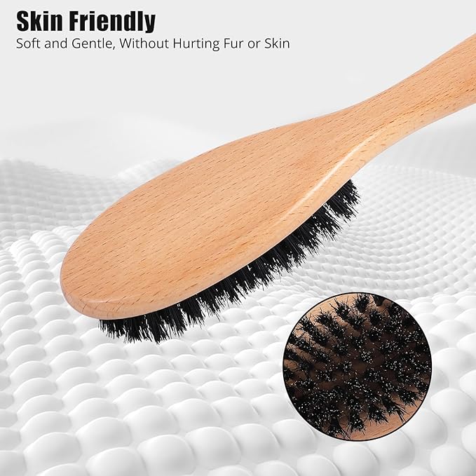 Boar Bristle Cat Brush with Wooden Handle, Soft and Gentle, Reduce Shedding, Make Coat Soft, Smooth and Shinny, Daily Grooming Tool for Short Haired Cats, Kitten-PawvioPets