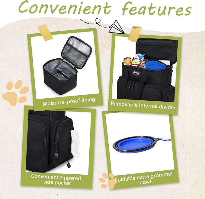 Dog Travel Bag Airline Approved–Pet Travel Tote with Collapsible Bowls,Food Containers & Feeding Mat–Multi-Pocket Organizer for Dogs & Cats, Durable & Water-Resistant for Hiking,Trips,Outdoors-PawvioPets