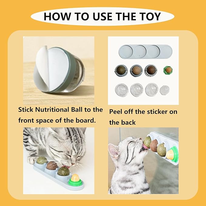 GATITOS Catnip Balls 3 Pcs, Catnip Ball for Cats Wall, Safe Healthy Kitten Chew Toys, Teeth Cleaning Dental Wall Treats, Edible Cats Lick Kitten Chew-PawvioPets