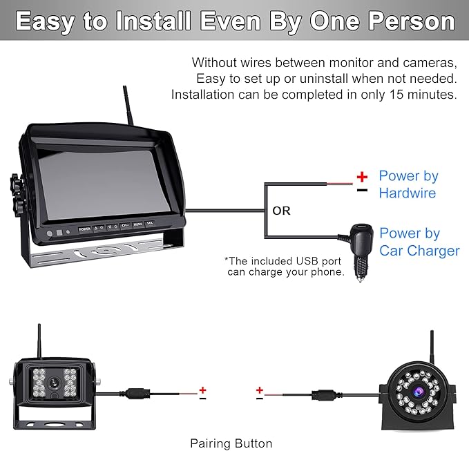 Fookoo HD 1080P 9" Wireless Backup Camera System, 9-inch Quad Split Screen Monitor w/Recording, IP69 Waterproof Side View Rear View Cameras, Digital Signal, Parking Lines for RV/Truck/Trailer (DW9T4)-PawvioPets