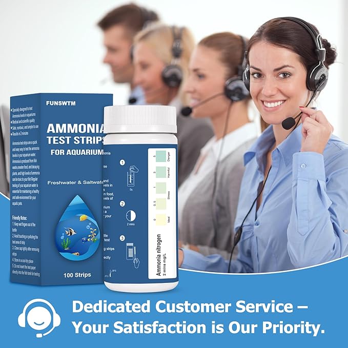 Ammonia Test Strips for Fish Tank: 100 Count Aquarium Ammonia Test Strips for Saltwater & Freshwater Aquariums & Ponds – Ammonia Test Kit with Test Tube Thermometer Stick-PawvioPets