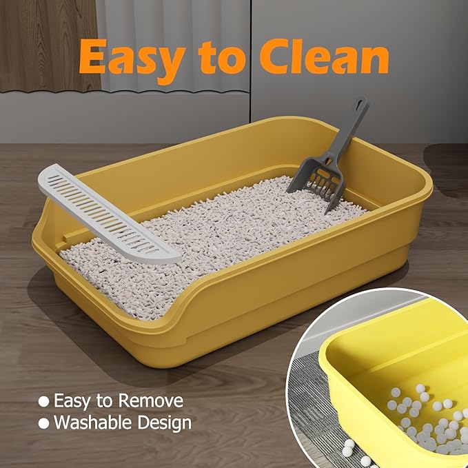 Extea Large Cat Litter Box with High Sides,Cat Boxes for Indoor Cats,Cat Litter Pan for Kitty,Litter Box with Low Entry,Easy to Clean,Anti-Splashing,23.6" x15.7" x6.2" (White)-PawvioPets