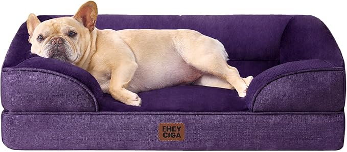 EHEYCIGA Orthopedic Dog Bed for Medium Dogs, Waterproof Memory Foam Medium Dog Beds with Sides, Non-Slip Bottom and Egg-Crate Foam Pet Couch Bed with Washable Removable Cover, Purple-PawvioPets