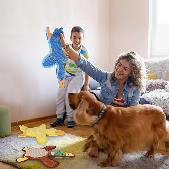 Dog Toys 3-Pack Cute Duck Shapes Puppy Toys No-Stuffing Squeaky and Crinkle Interactive Dog Chew Toy for Small to Large Breeds-PawvioPets