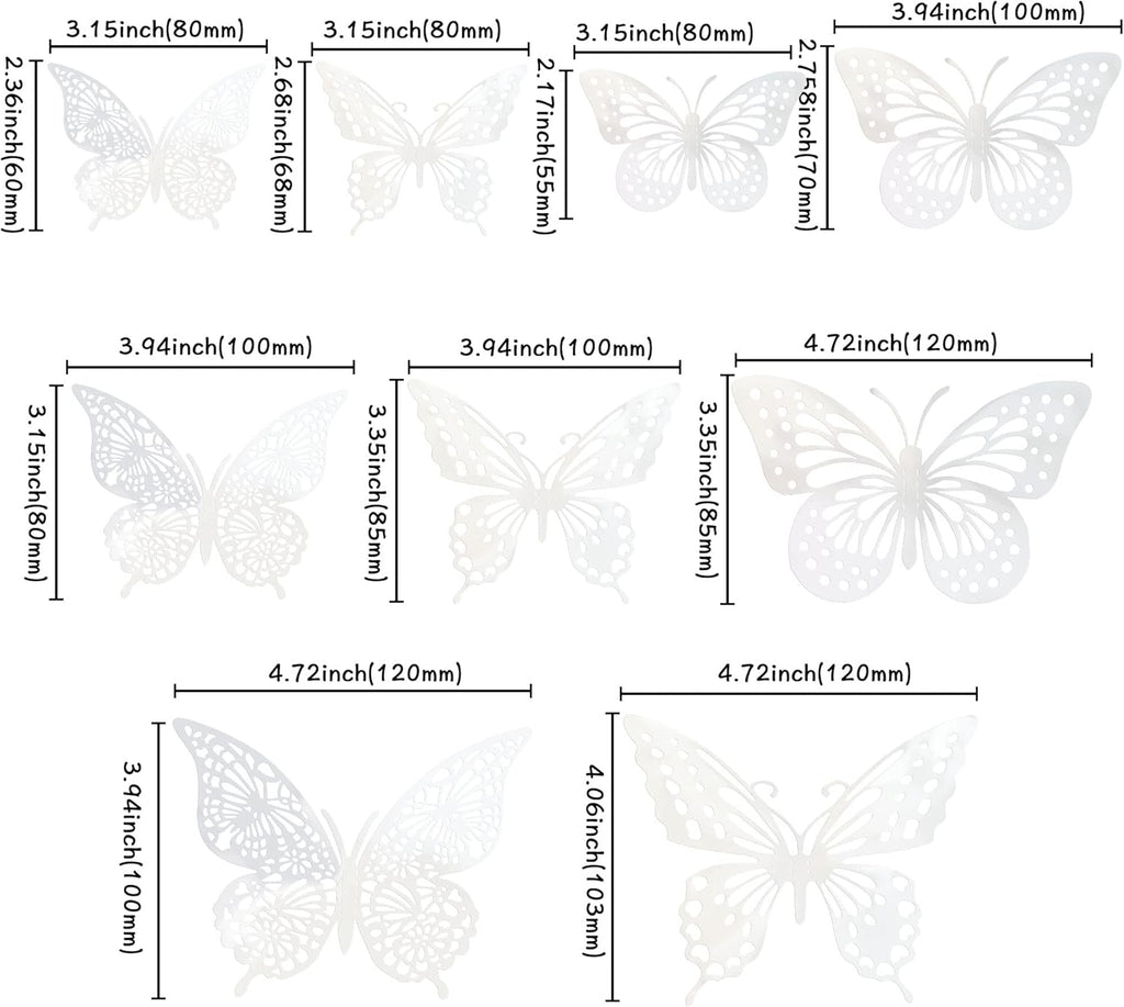 Gyufise 36 Pack Silver Laser 3D Butterfly Cupcake Toppers Hollow Cake Decorations for Birthday Wedding Fairy Party Wall Sticker Decal
