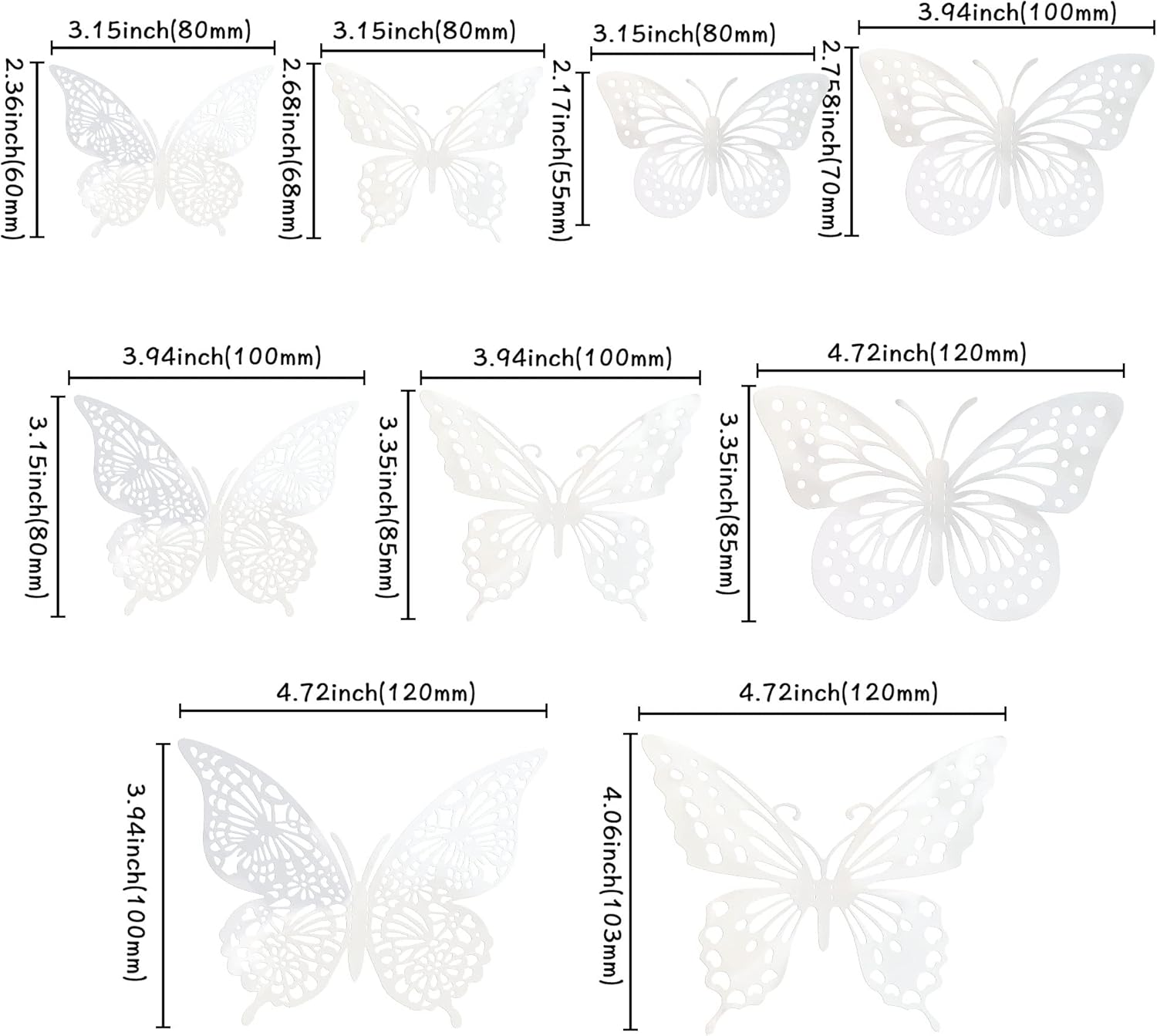 Gyufise 36 Pack Silver Laser 3D Butterfly Cupcake Toppers Hollow Cake Decorations for Birthday Wedding Fairy Party Wall Sticker Decal