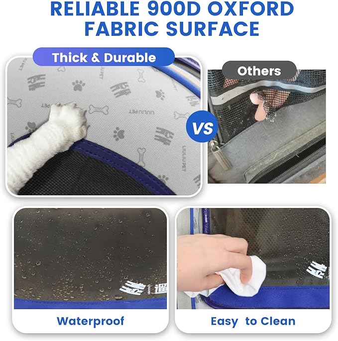 Cat and Dog Backpack Carrier, Foldable Breathable Pet Carrier Backpack with Mesh Ventilation, Large Portable Outing Traveling Pet Bag for Small, Medium Cats, Small Dogs, Blue-PawvioPets