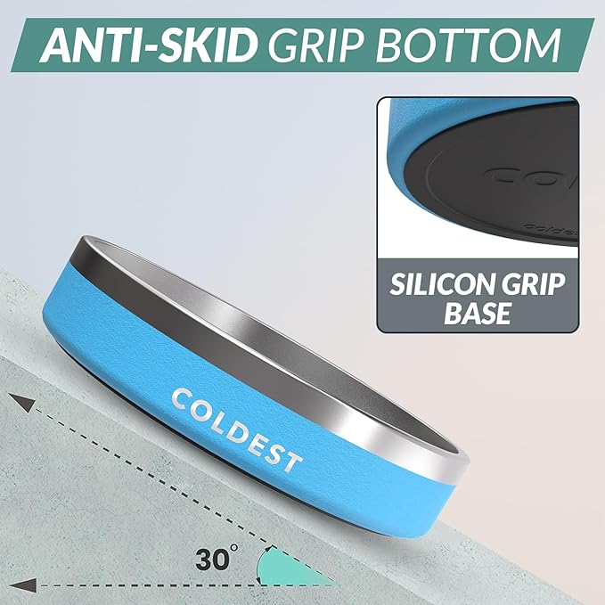 Coldest Dog Bowl - Anti Rust Metal, Non Slip, 3 Layers Insulated Stainless Steel Dog Bowls - Spill Proof & Heavy Duty - Water Bowl for Dogs, Cats & Pets, Dish Washer Safe (21 oz, Celestial Blue)-PawvioPets