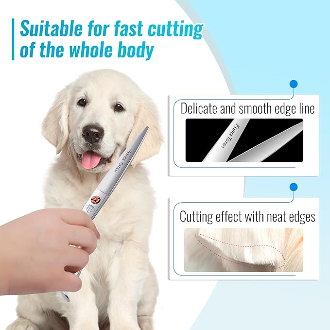 Dog Grooming Scissors: 7 inch Pet Straight Shears Made Of Japanese 440C Advanced Stainless Steel Professional Grooming Scissors for Dogs Cats and Other Pets-PawvioPets