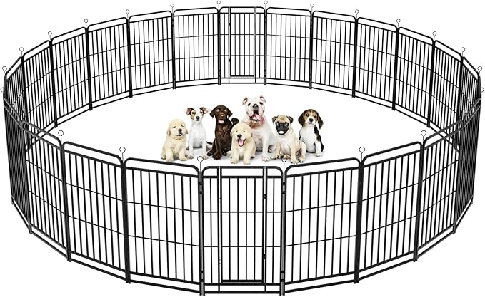 Dog Playpen Outdoor 24 Panels Heavy Duty Dog Fence 47" Height with Thick Pipe Anti-Rust with Doors Portable for RV Camping Yard, Total 54FT, 227 Sq.ft, Snowy Black-PawvioPets