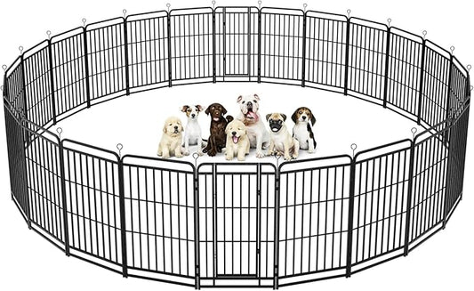 Dog Playpen Outdoor 24 Panels Heavy Duty Dog Fence 47" Height with Thick Pipe Anti-Rust with Doors Portable for RV Camping Yard, Total 54FT, 227 Sq.ft, Snowy Black-PawvioPets