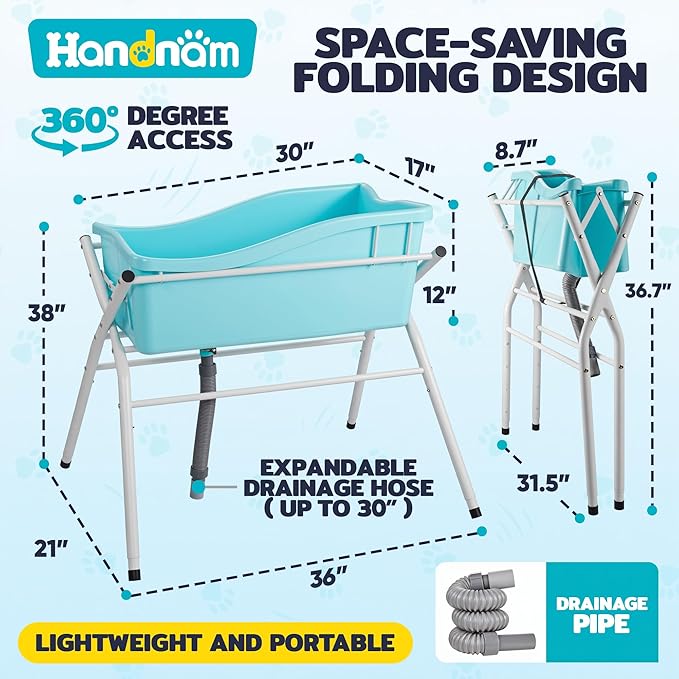 Dog Bath Tub, Portable Dog Washing Bathing Station, Elevated Foldable Dog Bath for Shower and Grooming, 3 Adjustable Height Pet Tub for Small and Medium Size Dogs, Indoor and Outdoor (Patent Design)-PawvioPets