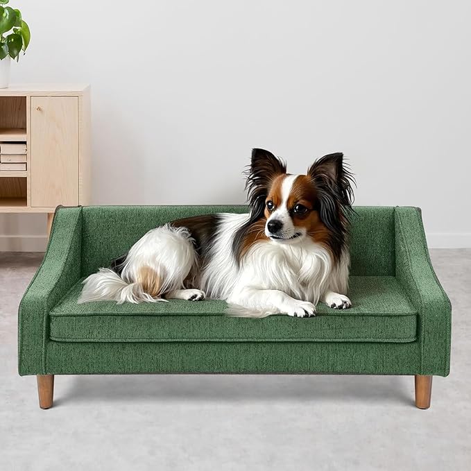 Dog Sofa Couch for Medium to Large Dogs, Durable Pet Sofa with Washable Fabric, Elevated Mini Dog Bed with Wooden Legs for Medium and Large Dogs, Dark Grey-PawvioPets