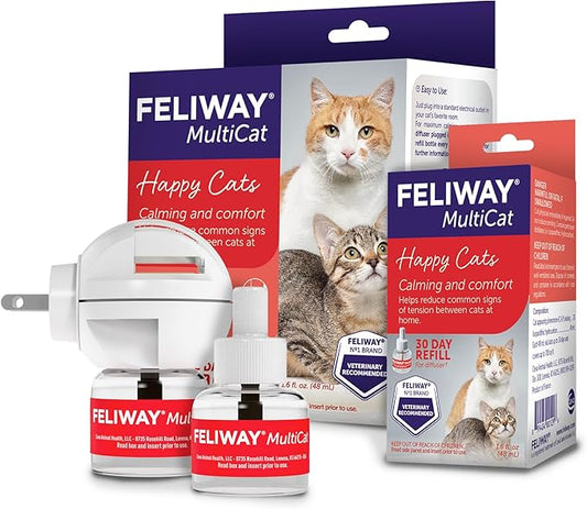 FELIWAY MultiCat Calming Pheromone Diffuser: 1 Diffuser & 2 Refills (60 Days)-PawvioPets