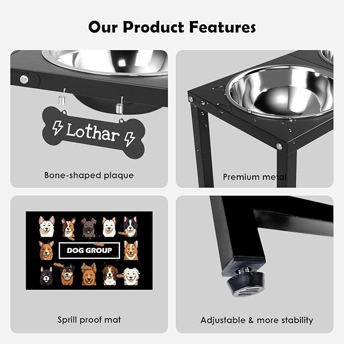 Elevated Dog Bowls for Large Extral Large Breed, Raised Bowl Stand with 2 Stainless Steel Bowls (101oz) and Spill-Proof Mat, 17" Tall Dog Feeder for Extra Large Breeds-PawvioPets