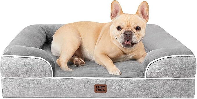 EHEYCIGA Orthopedic Dog Bed for Medium Dogs, Waterproof Memory Foam Medium Pet Beds with Sides, Non-Slip Bottom and Egg-Crate Foam Dog Couch Bed with Washable Removable Cover, Grey-PawvioPets