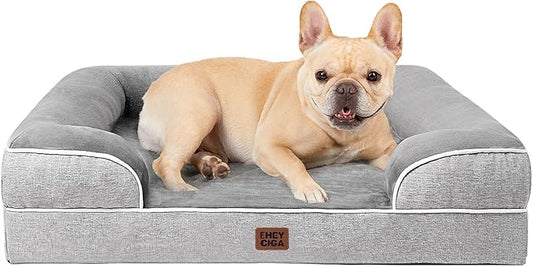 EHEYCIGA Orthopedic Dog Bed for Medium Dogs, Waterproof Memory Foam Medium Pet Beds with Sides, Non-Slip Bottom and Egg-Crate Foam Dog Couch Bed with Washable Removable Cover, Grey-PawvioPets