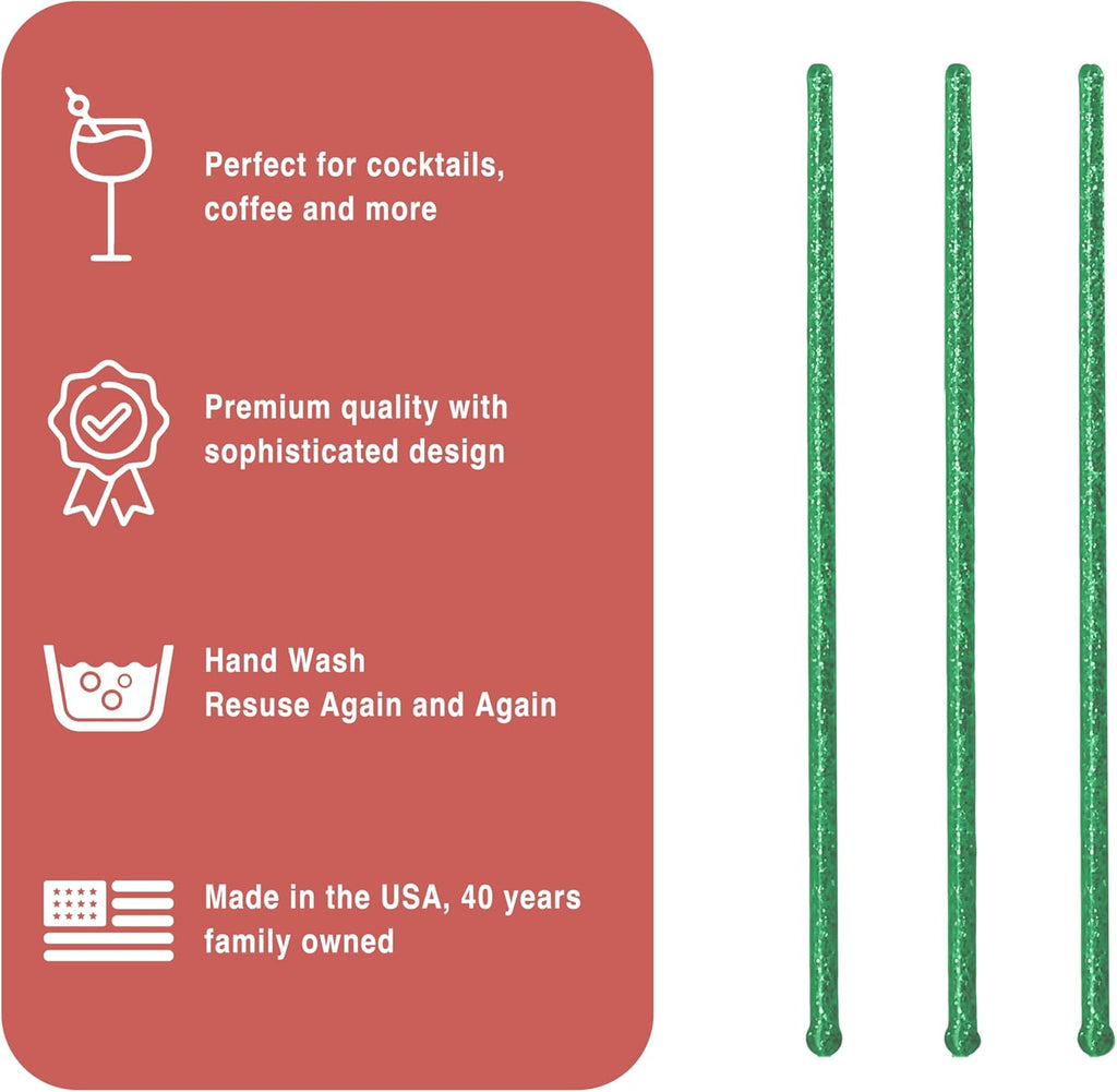Coffee and Cocktail Stirrers, Reusable Plastic Drink Stirrer Sticks, 100 Ball Head Swizzle Sticks, Use as a Cocktail Garnish or Cake Pop Stick, and Restaurant Supplies, 6 inch (GREEN)