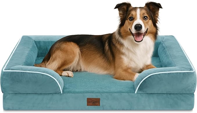 Comfort Expression Large Dog Beds Waterproof Orthopedic Foam Dog Sofa Beds Comfy Pet Bed with Washable Removable Cover & Non-Slip Bottom(Large,Washed Blue)-PawvioPets