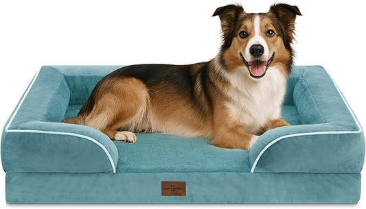 Comfort Expression Large Dog Beds Waterproof Orthopedic Foam Dog Sofa Beds Comfy Pet Bed with Washable Removable Cover & Non-Slip Bottom(Large,Washed Blue)-PawvioPets