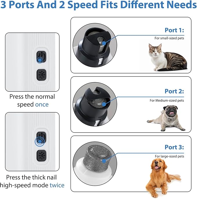 Dog Nail Grinder - 2-Speed Super Quiet and Low Vibration Electric Pet Nail Grinder - Rechargeable Dog Nail Trimmers for Small Dogs- Cat Nail Claw Clippers with 2 Level LED Lighting(White)-PawvioPets