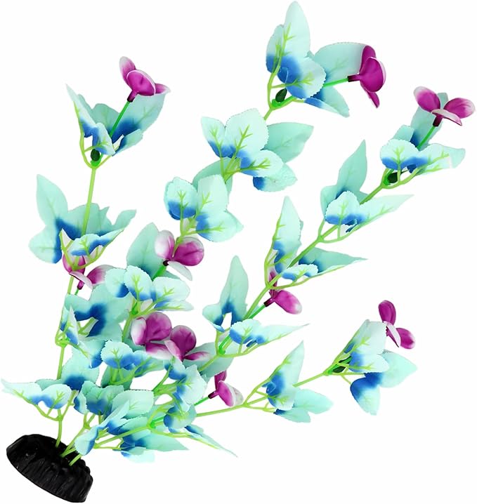 16 Inch Aquarium Fish Tank Plant Betta Fish Tank Decor,2 Pack Silk Aquarium Plants for Aquarium Decoration (White-Blue)-PawvioPets