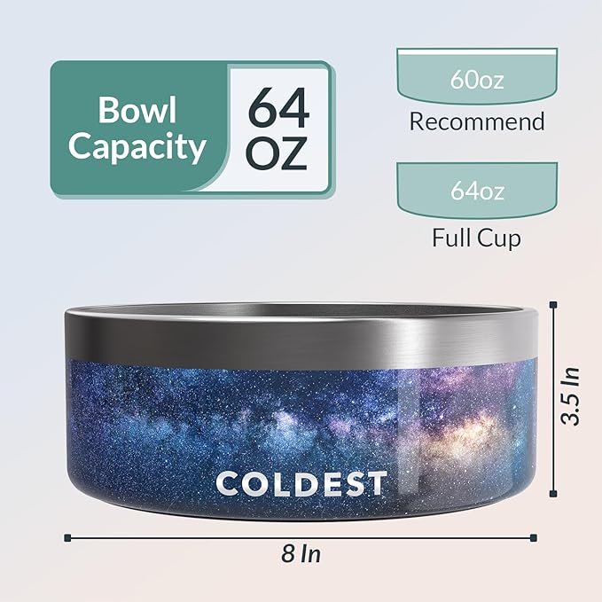 Coldest Dog Bowl - Anti Rust Metal, Non Slip, 3 Layers Insulated Stainless Steel Dog Bowls - Spill Proof & Heavy Duty - Water Bowl for Dogs, Cats & Pets, Dish Washer Safe (64 oz, Into The Beyond)-PawvioPets