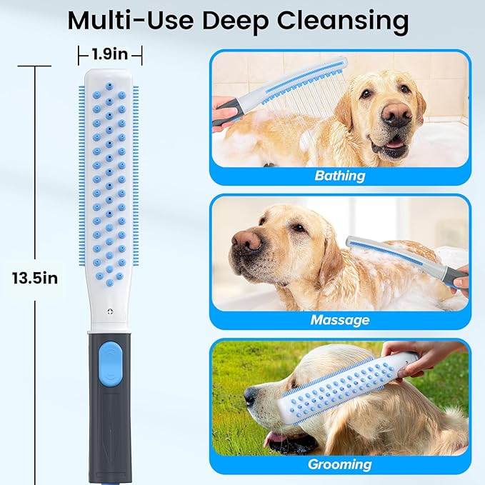 Dog Shower Attachment, Dog Washing Hose Attachment with Metal T-Diverter, Dog Bathing Supplies with 3 Spray Modes & One-Button ON/OFF Indoor and Outdoor Sprayer 8-Foot Hose-PawvioPets