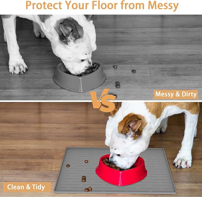 18" x 12" Dog Food Mat, Silicone Pet Mats for Food and Water, Nonslip Pet Feeding Mats for Floors, Dog Cat Bowl Mat with Raised Edges, Dark Green-PawvioPets