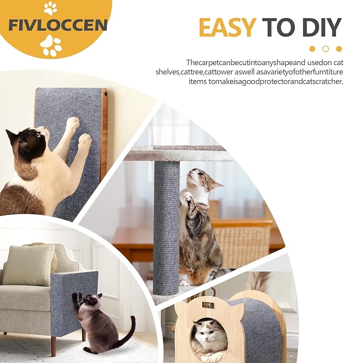 78.7"x15.8"Self-Adhesive Climbing Cat Scratch Protector Pads - Trimmable Furniture Guard for Sofa, Walls & Floors, DIY Cat Tree/Tower/Bed, Replaceable Scratch-Resistant Mats (Light Gray)-PawvioPets