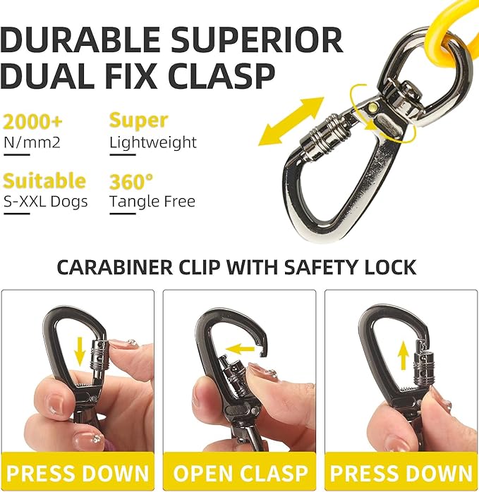 Dog Tie Out Cable, 20FT, Yellow, Suitable for Dogs up to 350 pounds, Lightweight, Non-Winding, for Outdoor Use-PawvioPets