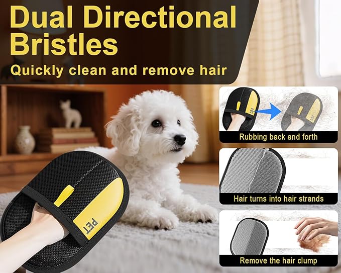 2Pcs Electrostatic Gloves Pet Hair Removal, Reusable Cat & Dog Hair Remover for Couch, Furniture, Carpet, Curtain, Upgraded Animal Fur Removal Tool, Cat Grooming Gloves-PawvioPets