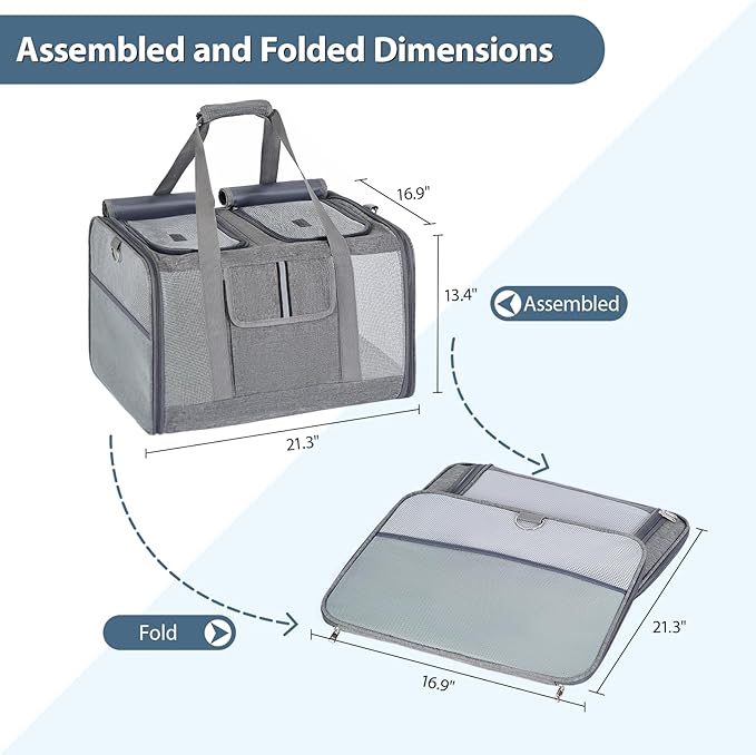 Cat Carrier for 2 Cats – Large Soft-Sided Pet Travel Carrier, Dual Compartments, Privacy Protection, Dog Carrier for Small/Medium Dogs, Home & Outdoor Use-PawvioPets