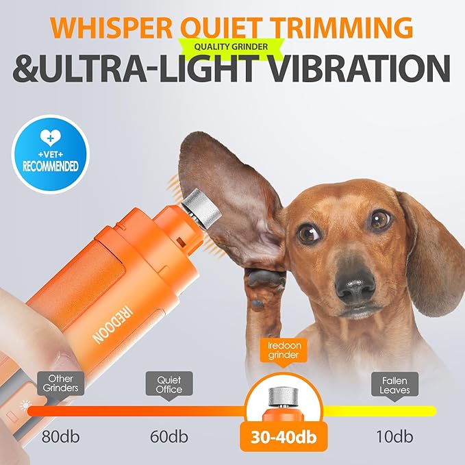 Dog Nail Grinder Upgraded - Professional 3-Speed Super Quiet and Low Vibration Electric Pet Nail Grinder with 4 LED Lights - Painless Paws Grooming & Smoothing for Small to Large Dogs (Orange)-PawvioPets