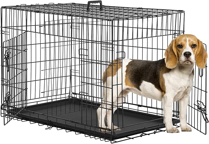 BestPet | Dog Crate | 36" | Black | Foldable Metal Kennel with Double Doors, Secure Slide-Bolt Latches, Leakproof Tray | Portable Dog Cage for Medium Sized Breeds | for Travel, Indoor & Outdoor Use-PawvioPets