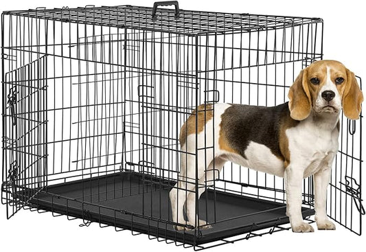 BestPet | Dog Crate | 36" | Black | Foldable Metal Kennel with Double Doors, Secure Slide-Bolt Latches, Leakproof Tray | Portable Dog Cage for Medium Sized Breeds | for Travel, Indoor & Outdoor Use-PawvioPets
