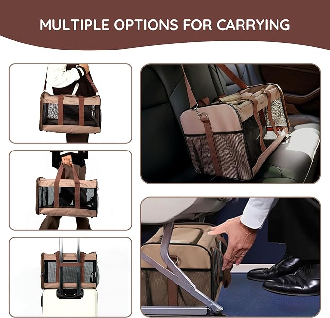 BELLA & PAL Cat Carrier Travel Bag, Airline Approved Lightweight Cat Carrier, Soft Sided Pet Carrier for Puppy Dogs Up to 18lbs, Collapsible Kitten Bag with Removable Waterproof Mat, Ventilated Mesh-PawvioPets