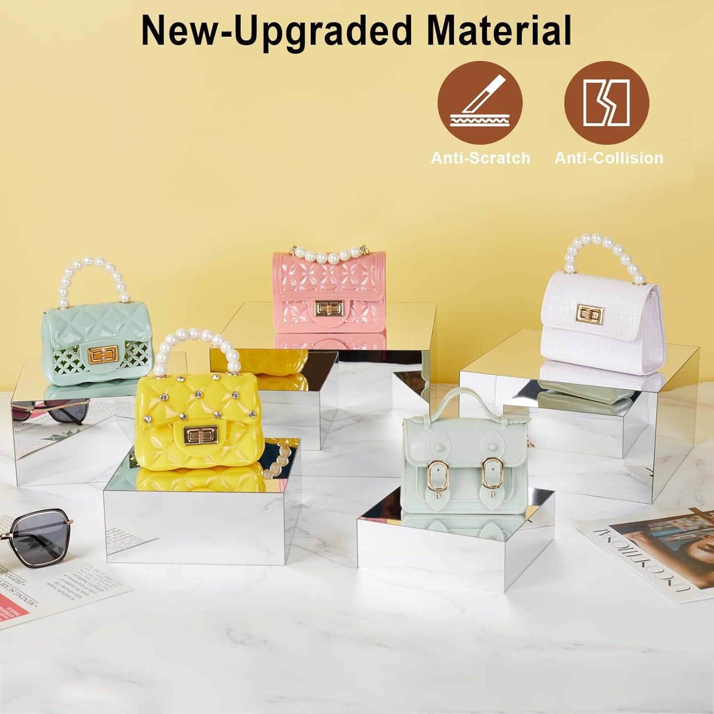 Acrylic Risers for Display 5 Pcs, Food Risers for Party Silver Acrylic Risers Display Stands Acrylic Box Nesting Display Risers for Jewelry Bag Cosmetics Catering Dessert Collectibles