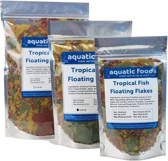 Aquatic Foods Inc. Tropical Fish Flakes, Mix of Krill, Color Enhancing, Spirulina Flakes for Cichlids, Angels, Tetras, Guppies, All Tropical Fish...WL…3-lbs Poly Bag-PawvioPets