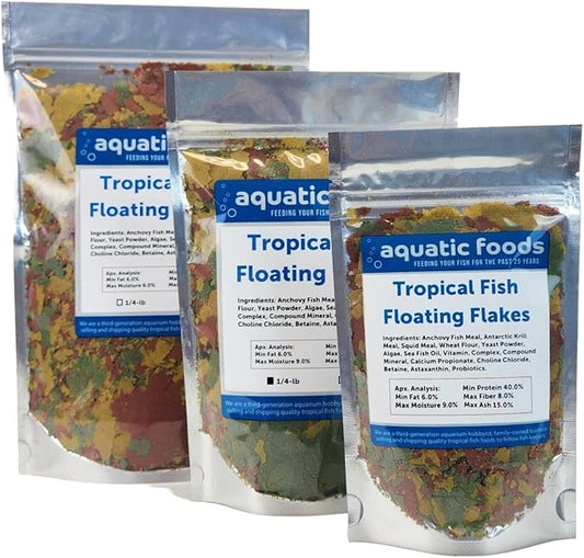 Aquatic Foods Inc. Tropical Fish Flakes, Mix of Krill, Color Enhancing, Spirulina Flakes for Cichlids, Angels, Tetras, Guppies, All Tropical Fish...WL…3-lbs Poly Bag-PawvioPets