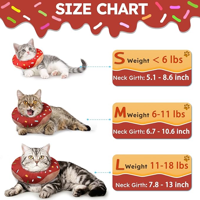 Cat Cone Collar Soft, Waterproof Cat Recovery Collars Spay Cones to Stop Licking Cute Donut E Collar After Surgery Anti-Lick Wound Healing Safety Elizabethan Collar for Kittens (Donut Brown, Small)-PawvioPets