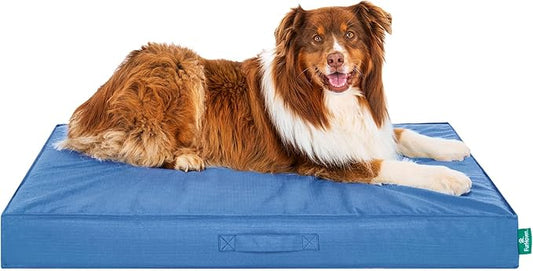 FurHaven Cooling Dog Bed – XL Foam Mattress for Joint Pain Relief, Waterproof Liner, Removable Washable Cover, Durable for Outdoor Use, Deluxe Grid Indoor/Outdoor Bed – Blue, Jumbo-PawvioPets