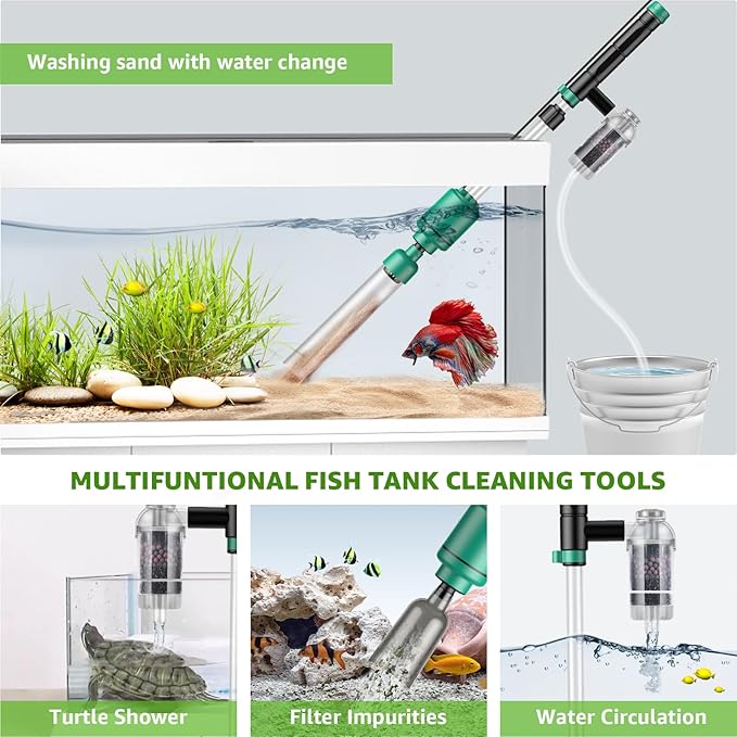 Electric Aquarium Vacuum Gravel Cleaner: 24W Fish Tank Vacuum Gravel Cleaner with Strong Suction for Automatic Water Change Algae Remover Sand Wash Water Shower and Water Circulation, Timed Off-PawvioPets